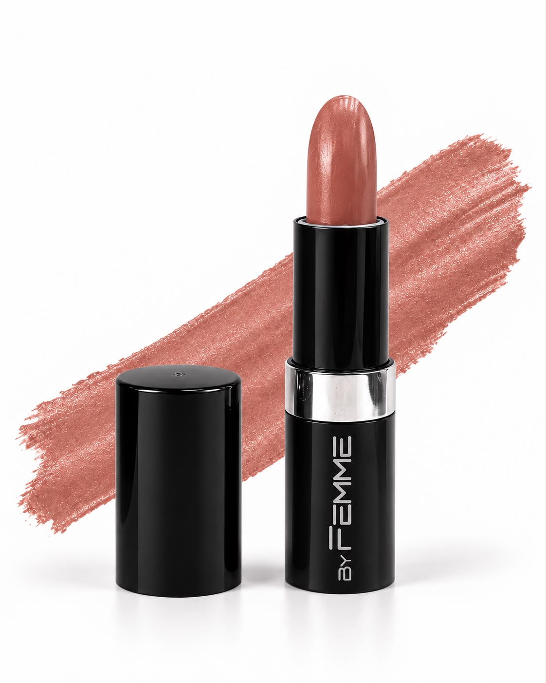 Batom Chic Glow aberto, com a pincelada da cor mostrando o brilho
